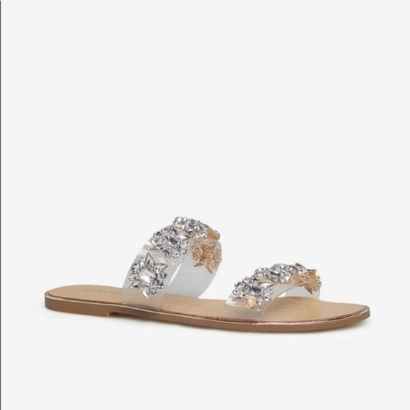 Sz 5.5 Haleigh Gold Rhinestone Flat Slide Sandals NIB - Picture 10 of 11